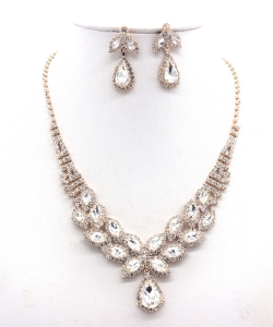 Rhinestone Necklace  with Earrings Set NB330103 GOLD CL